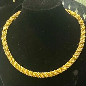 NEW Pave Crystal Set Twisted Rope Chain Gold Tennis Necklace Earrings statement